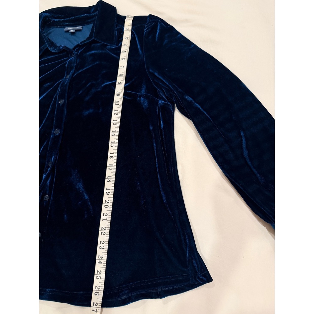 ModCloth Velvet Blouse Womens XL Deep Teal Button Down Long Sleeve Winter - Picture 7 of 8
